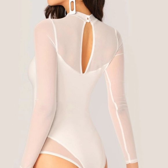 WHITE MESH SWEETHEART BODYSUIT - Picture 2 of 2